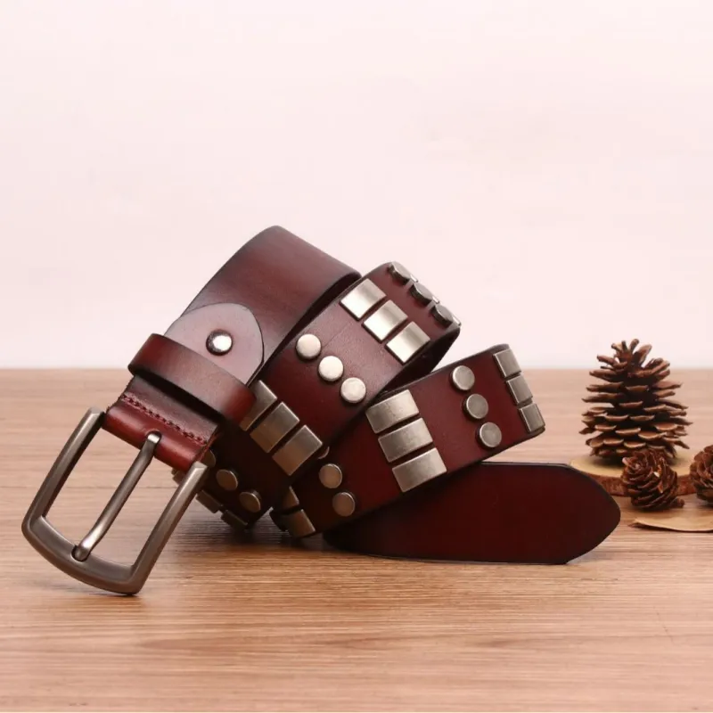 Genuine Leather Waistband For Men Punk Rivet Belt sold by FloralTrip
