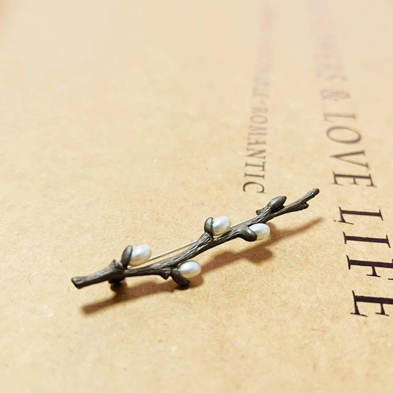 Vintage Branch Brooch Wood Pearl Alloy Pin sold by FloralTrip product image thumbnail 5