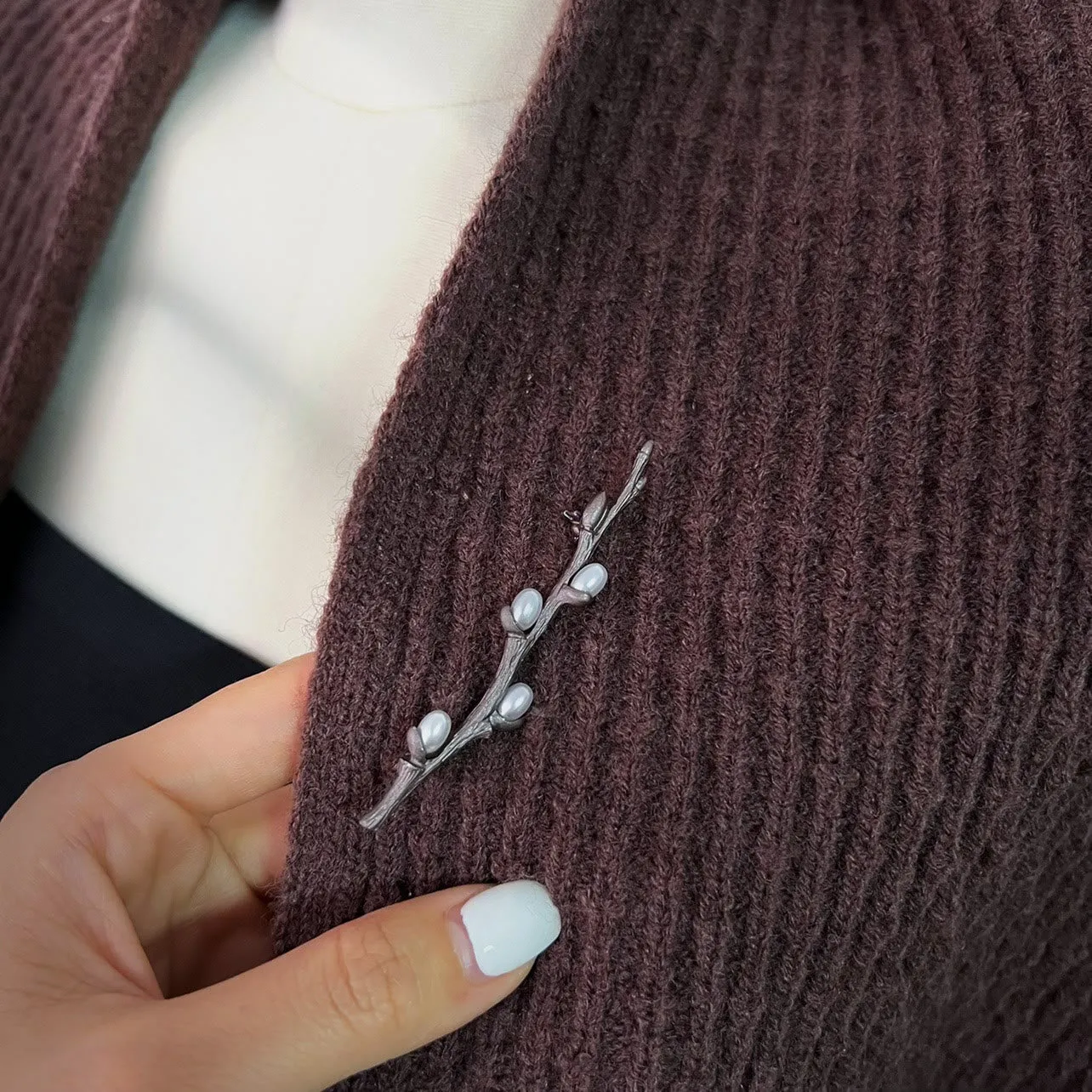 Vintage Branch Brooch Wood Pearl Alloy Pin sold by FloralTrip product image thumbnail 2