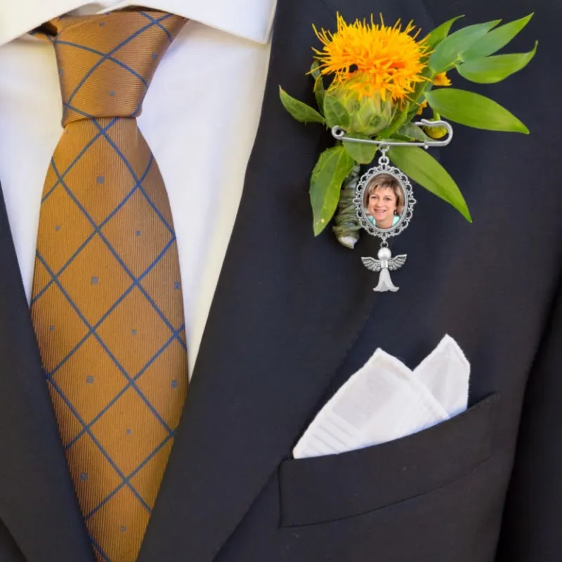 Custom Your Photos Brooch With Angel Pendant Brooch sold by FloralTrip