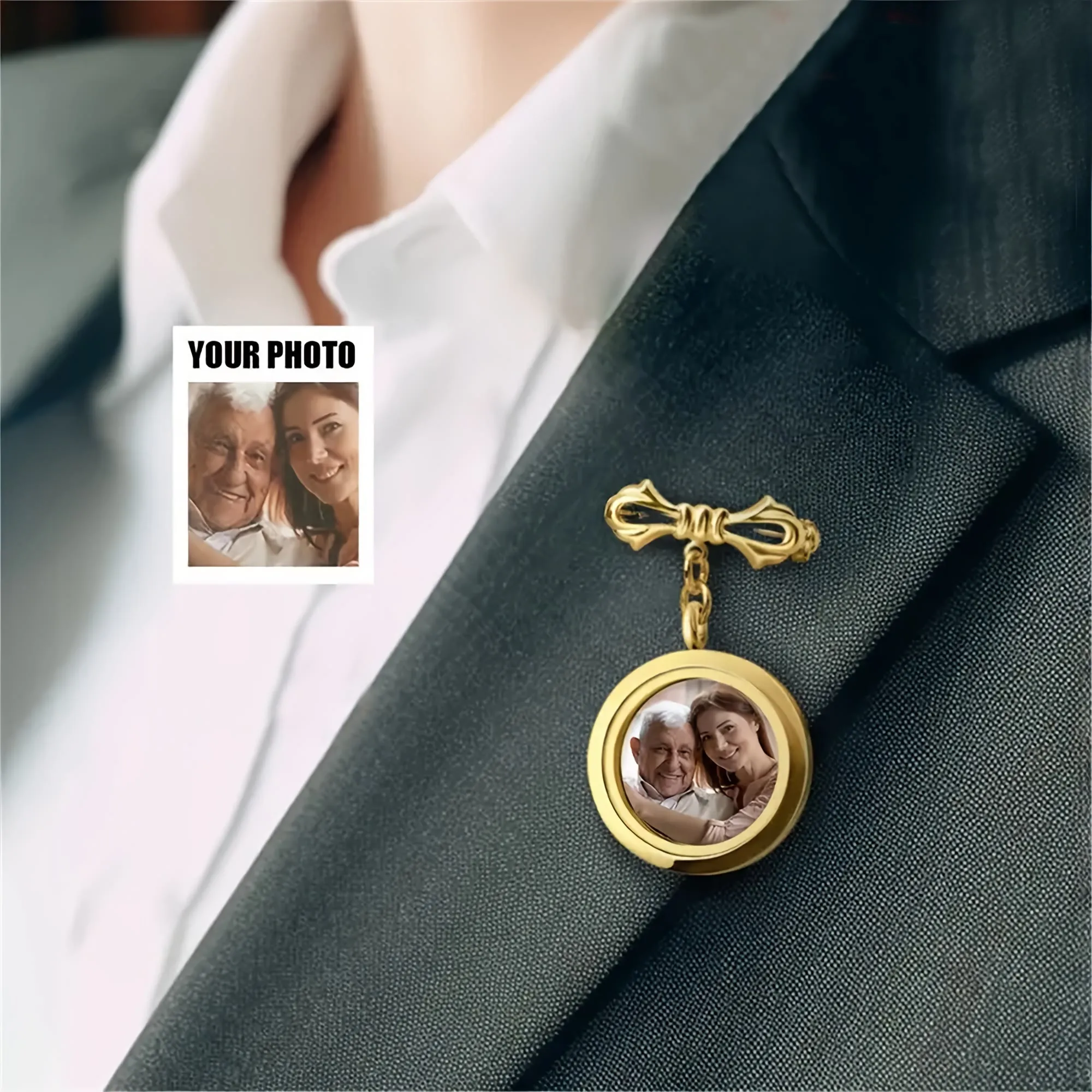 Custom Your Photo Bow Brooch Memorial Metal Brooch sold by FloralTrip product image thumbnail 2