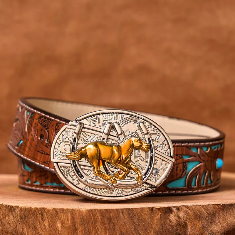 U Shaped Horse DIY Hidden Knife Western Buckle Leather Belt sold by FloralTrip product image thumbnail 5