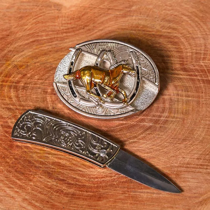 U Shaped Horse DIY Hidden Knife Western Buckle Leather Belt sold by FloralTrip product image thumbnail 3