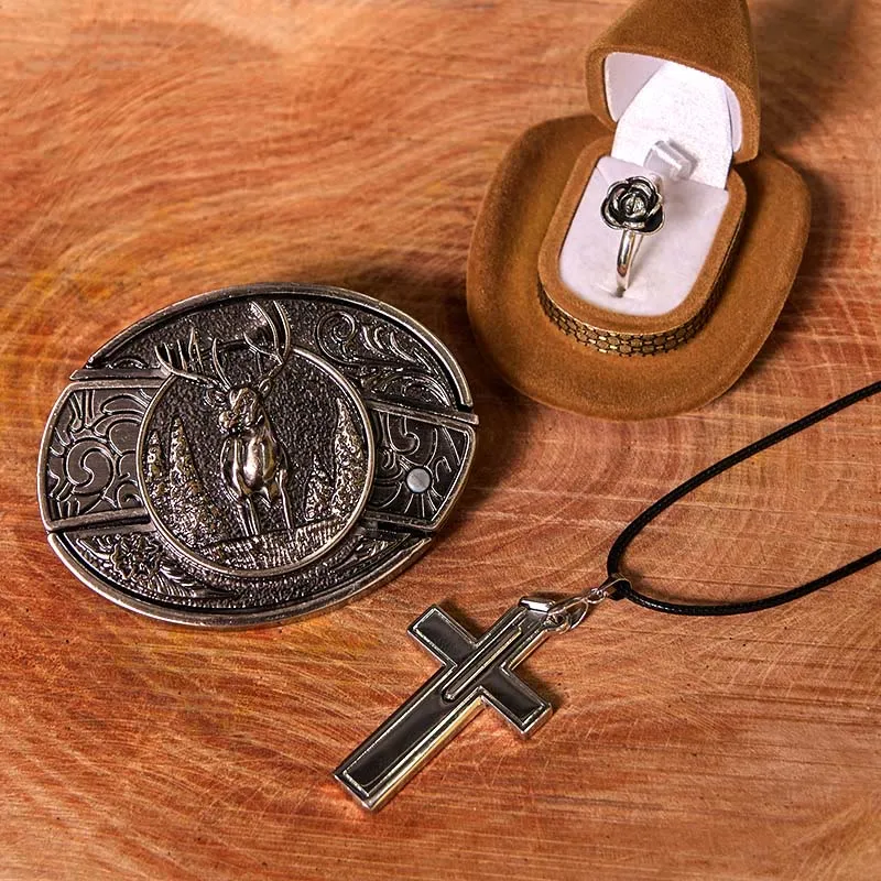 Forest Deer DIY Hidden Knife Belt Buckle With Rose Ring Bundle Set sold by FloralTrip product image thumbnail 2