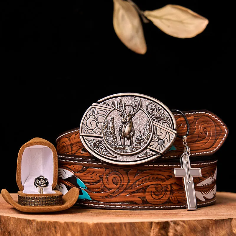 Forest Deer DIY Hidden Knife Belt Buckle With Rose Ring Bundle Set sold by FloralTrip