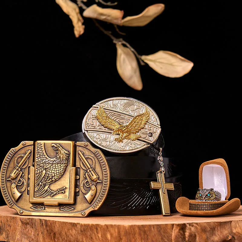 Flying Eagle DIY Hidden Knife Belt Buckle With Owl Ring Bundle Set sold by FloralTrip