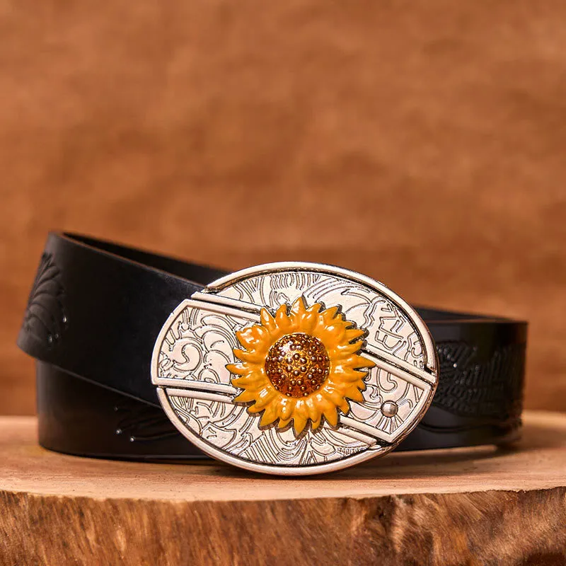 Men's Colorful Sunflower DIY Hidden Knife Western Buckle Leather Belt (Pre-Sale) sold by FloralTrip product image thumbnail 4