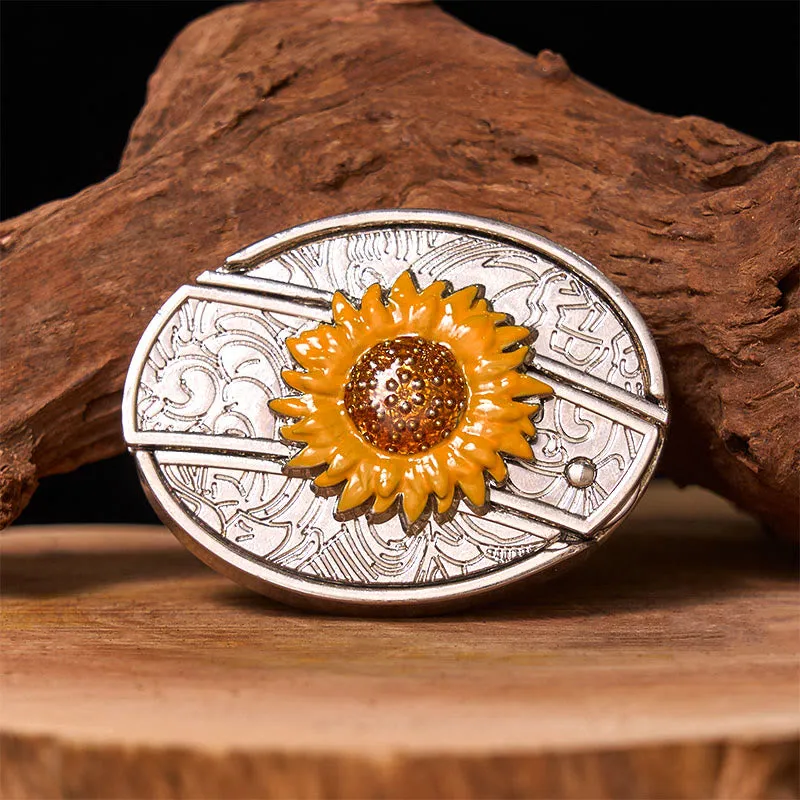 Men's Colorful Sunflower DIY Hidden Knife Western Buckle Leather Belt (Pre-Sale) sold by FloralTrip