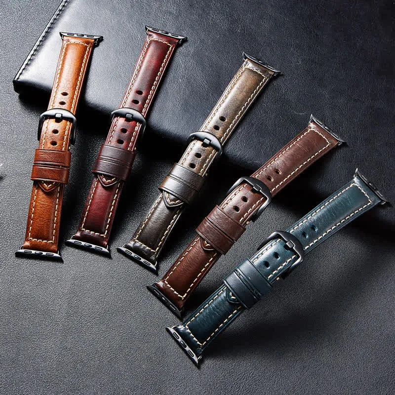 Classic Vintage Oil Wax Leather Watch Band sold by FloralTrip