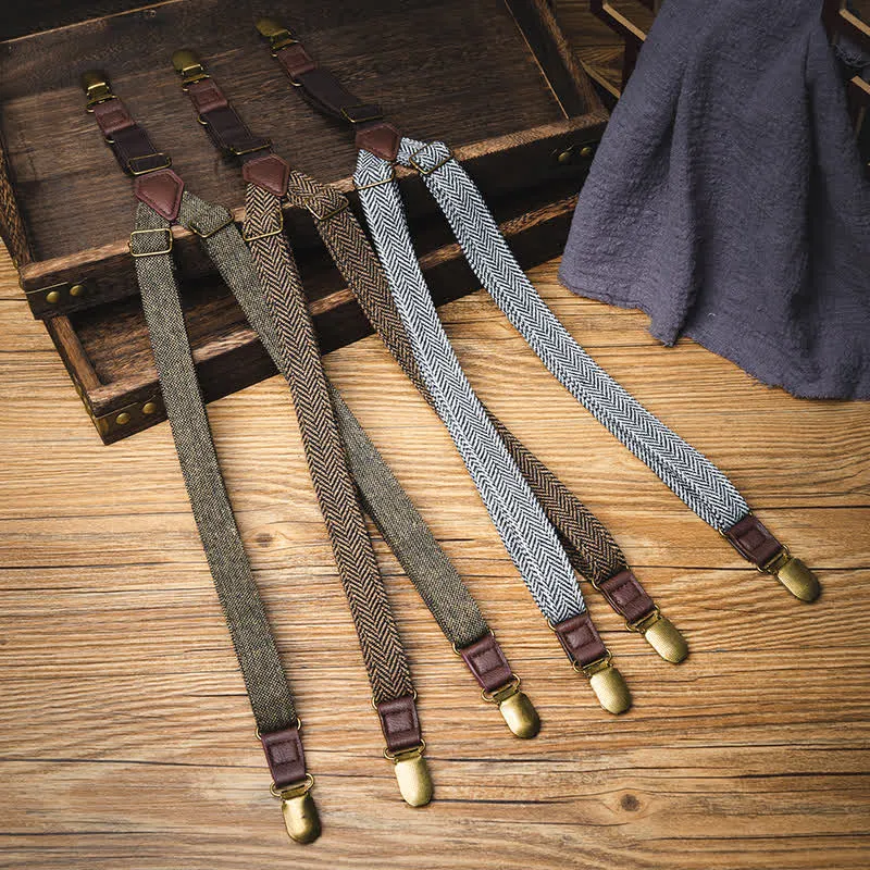 Kid's British Style Vintage Herringbone Plaid Elastic Suspenders sold by FloralTrip