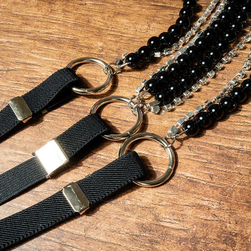 Women's Fashion Black Faux Pearl Chain Elastic Suspenders sold by FloralTrip product image thumbnail 4