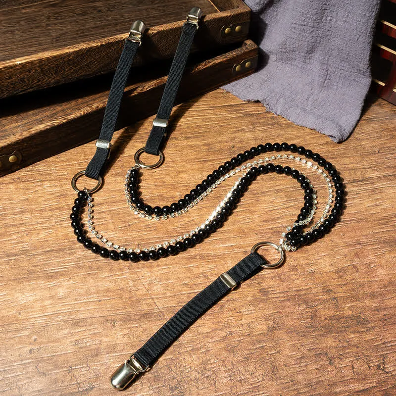 Women's Fashion Black Faux Pearl Chain Elastic Suspenders sold by FloralTrip product image thumbnail 2