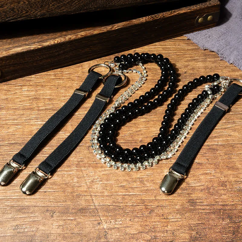 Women's Fashion Black Faux Pearl Chain Elastic Suspenders sold by FloralTrip product image thumbnail 3