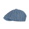 Artist Painter Striped Washed Denim Octagonal Beret Cap sold by FloralTrip