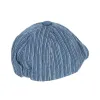 Artist Painter Striped Washed Denim Octagonal Beret Cap sold by FloralTrip