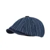 Artist Painter Striped Washed Denim Octagonal Beret Cap sold by FloralTrip