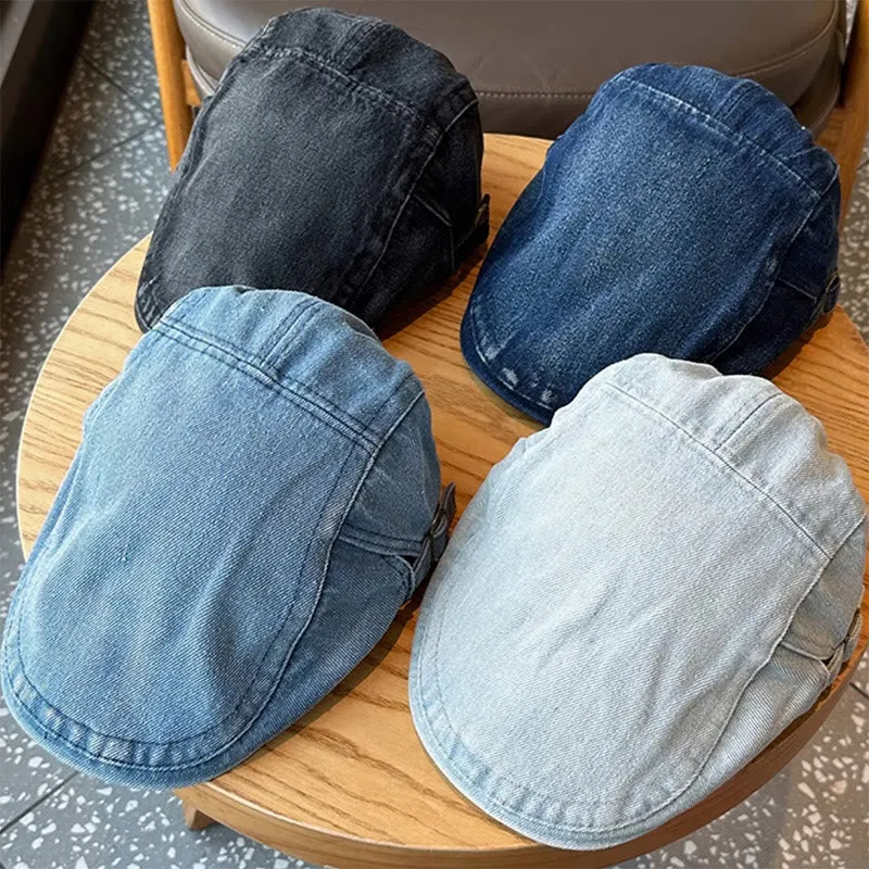 Classic Denim Adjustable Flat Cap Beret Cap sold by FloralTrip product image thumbnail 2