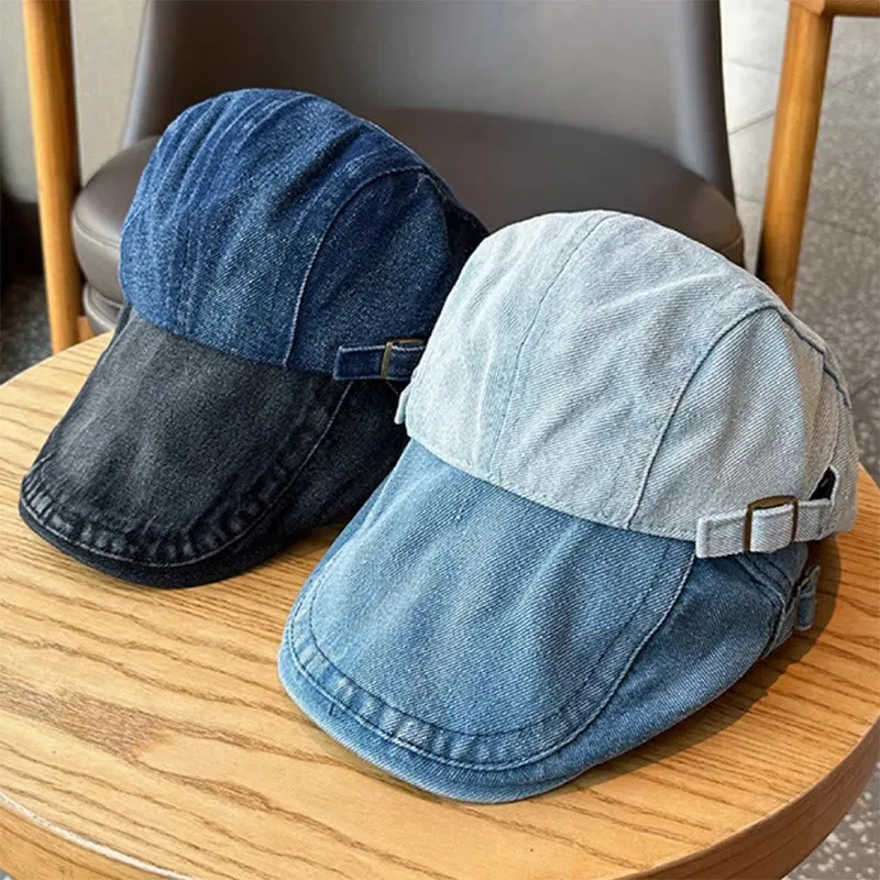 Classic Denim Adjustable Flat Cap Beret Cap sold by FloralTrip product image thumbnail 3