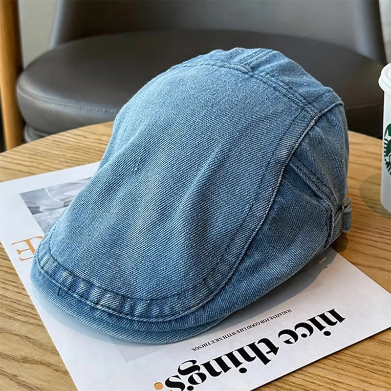 Classic Denim Adjustable Flat Cap Beret Cap sold by FloralTrip product image thumbnail 5