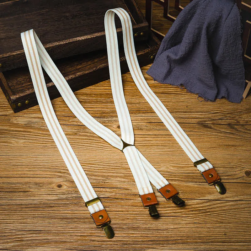 Clean White Striped Elastic Straps X-back Suspenders sold by FloralTrip