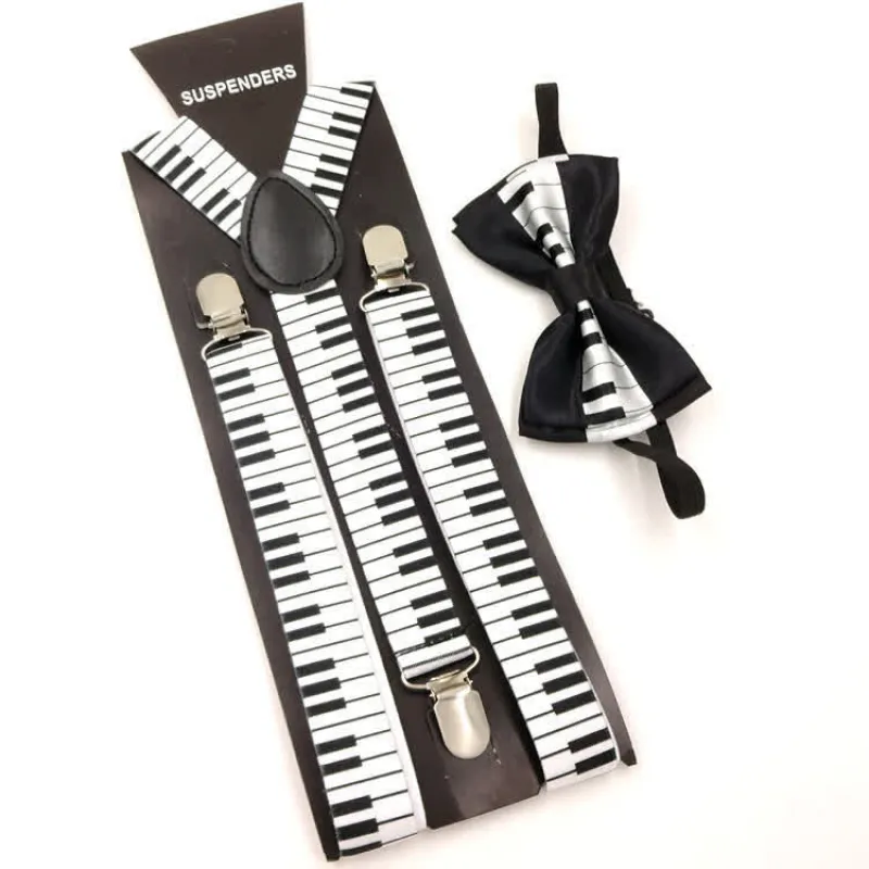 2Pcs Piano Pattern Music Bow Tie 3-Clips Adjustable Suspenders Set sold by FloralTrip