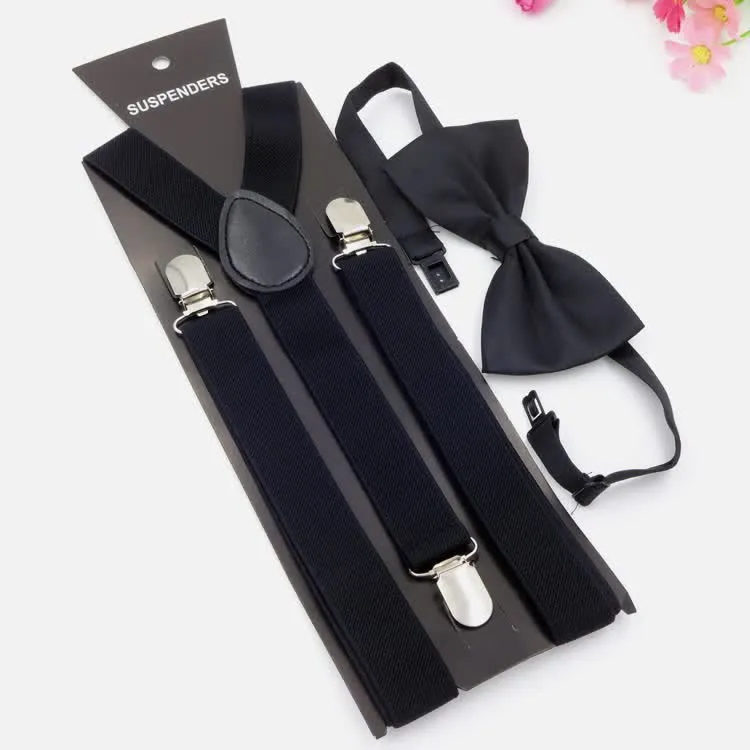 2Pcs Solid Color Bow Tie 3-Clips Adjustable Suspenders Set sold by FloralTrip