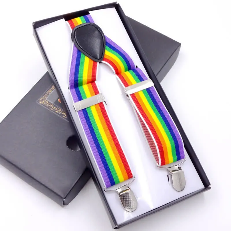 Rainbow Colorful Striped Strap 3-Clips Adjustable Suspenders sold by FloralTrip