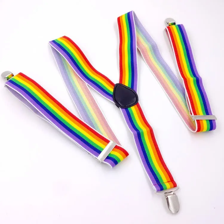 Rainbow Colorful Striped Strap 3-Clips Adjustable Suspenders sold by FloralTrip product image thumbnail 2