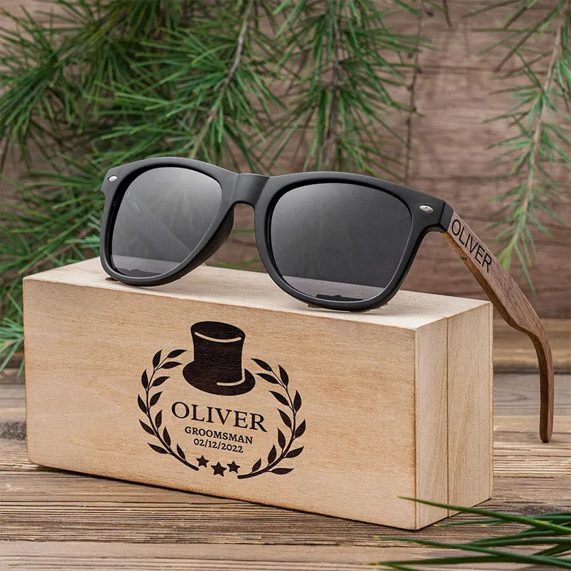 Sunshade Mirror Sunglasses Custom Name Wooden Case sold by FloralTrip