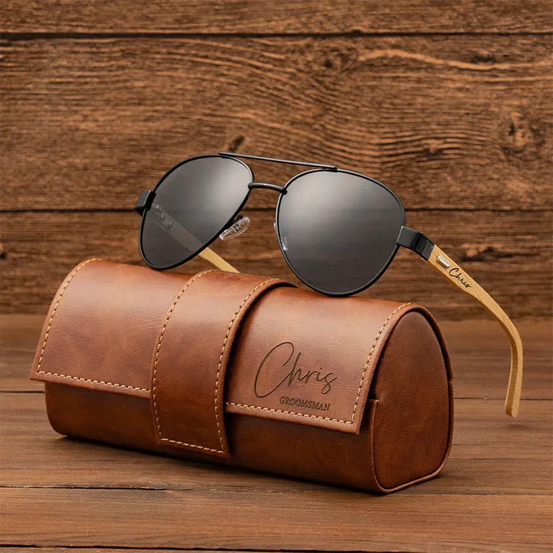 Outdoor Beach Sunglasses Custom Name Leather Case sold by FloralTrip
