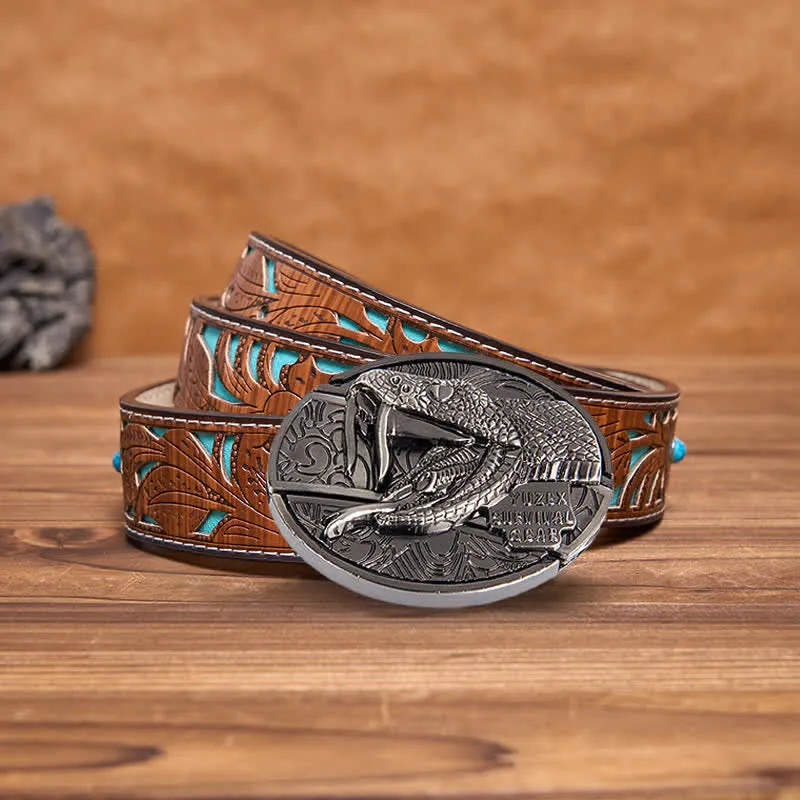 Men's DIY Snake Hidden Folding Knife Leather Belt sold by FloralTrip product image thumbnail 3