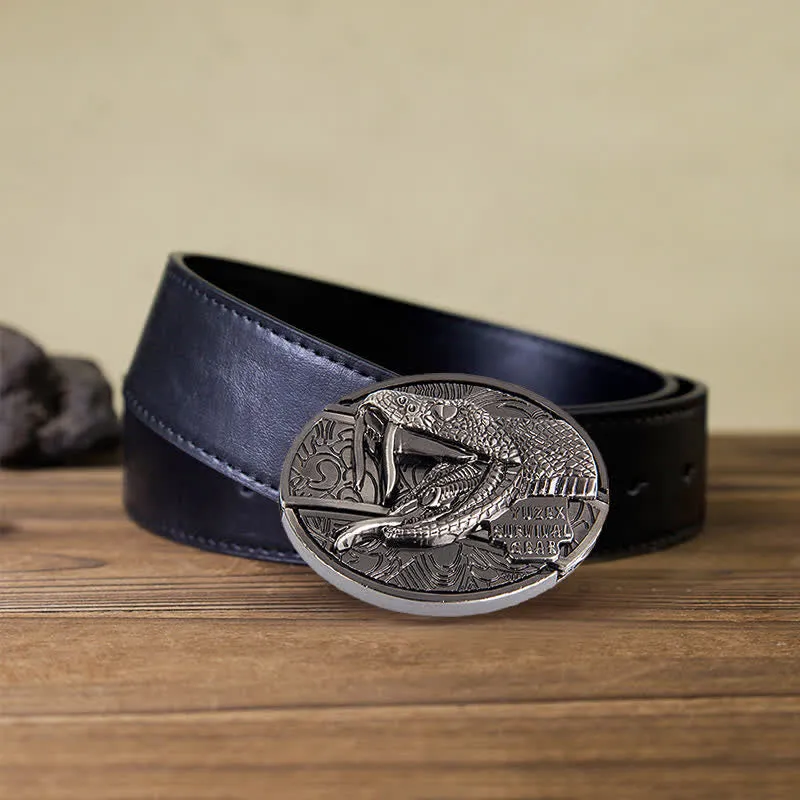 Men's DIY Snake Hidden Folding Knife Leather Belt sold by FloralTrip product image thumbnail 2