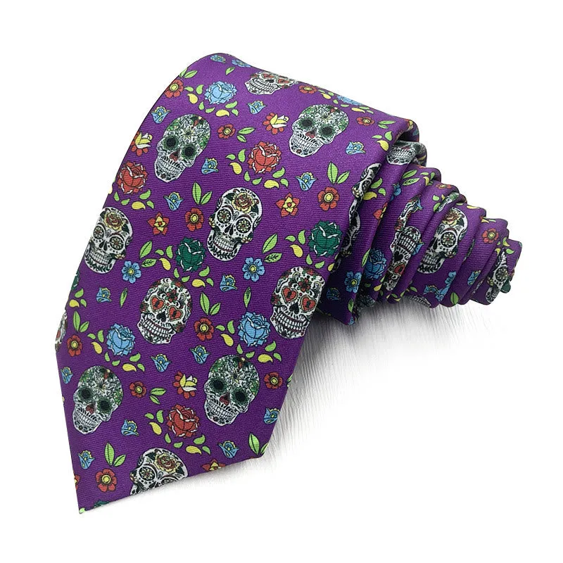 Men's Colorful Skull With Flowers Necktie sold by FloralTrip