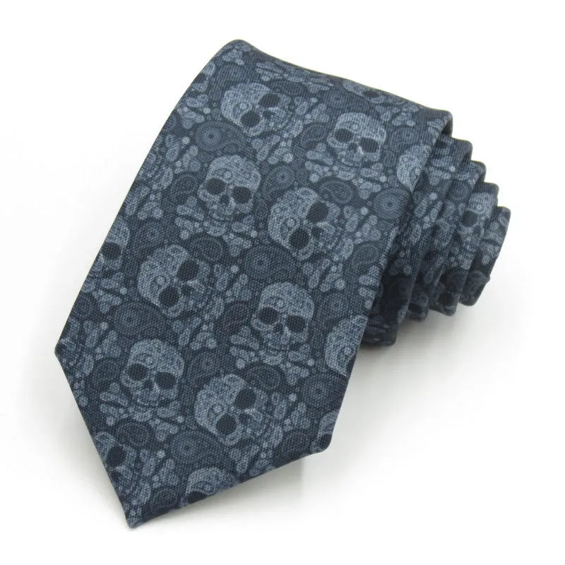 Men's Gray Skull Head Floral Pattern Necktie sold by FloralTrip