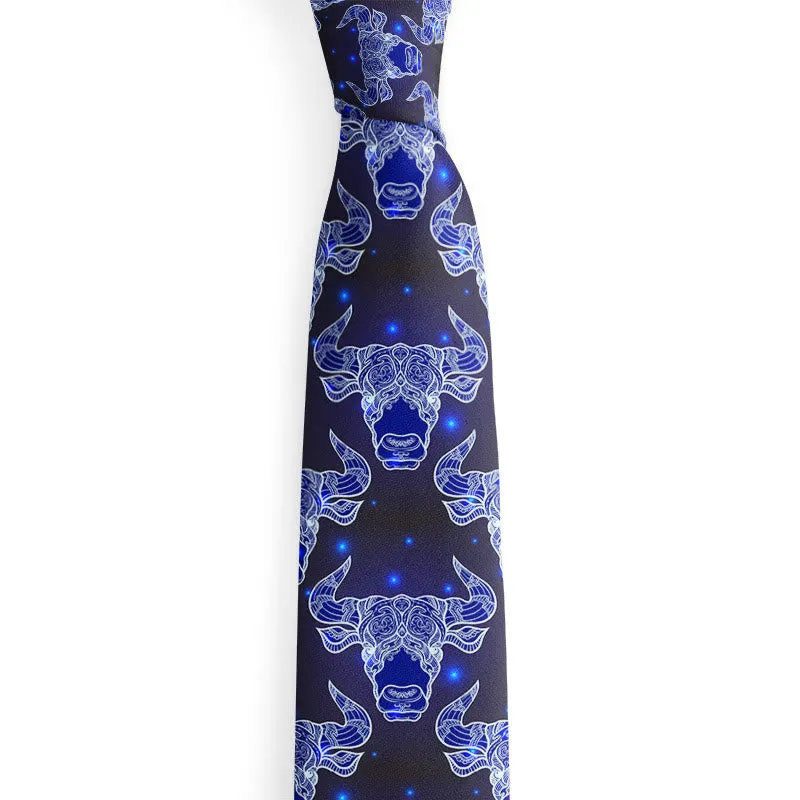 Men's Bull's Head And Blue Star Pattern Necktie sold by FloralTrip