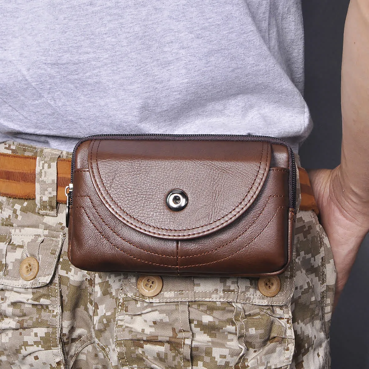 Card Holder Casual Simple Horizontal Zipper Leather Belt Bag sold by FloralTrip