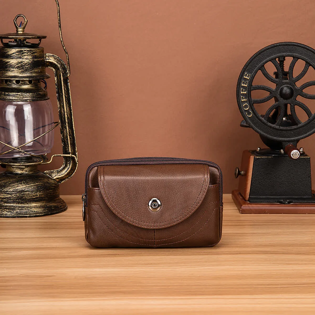 Card Holder Casual Simple Horizontal Zipper Leather Belt Bag sold by FloralTrip product image thumbnail 2