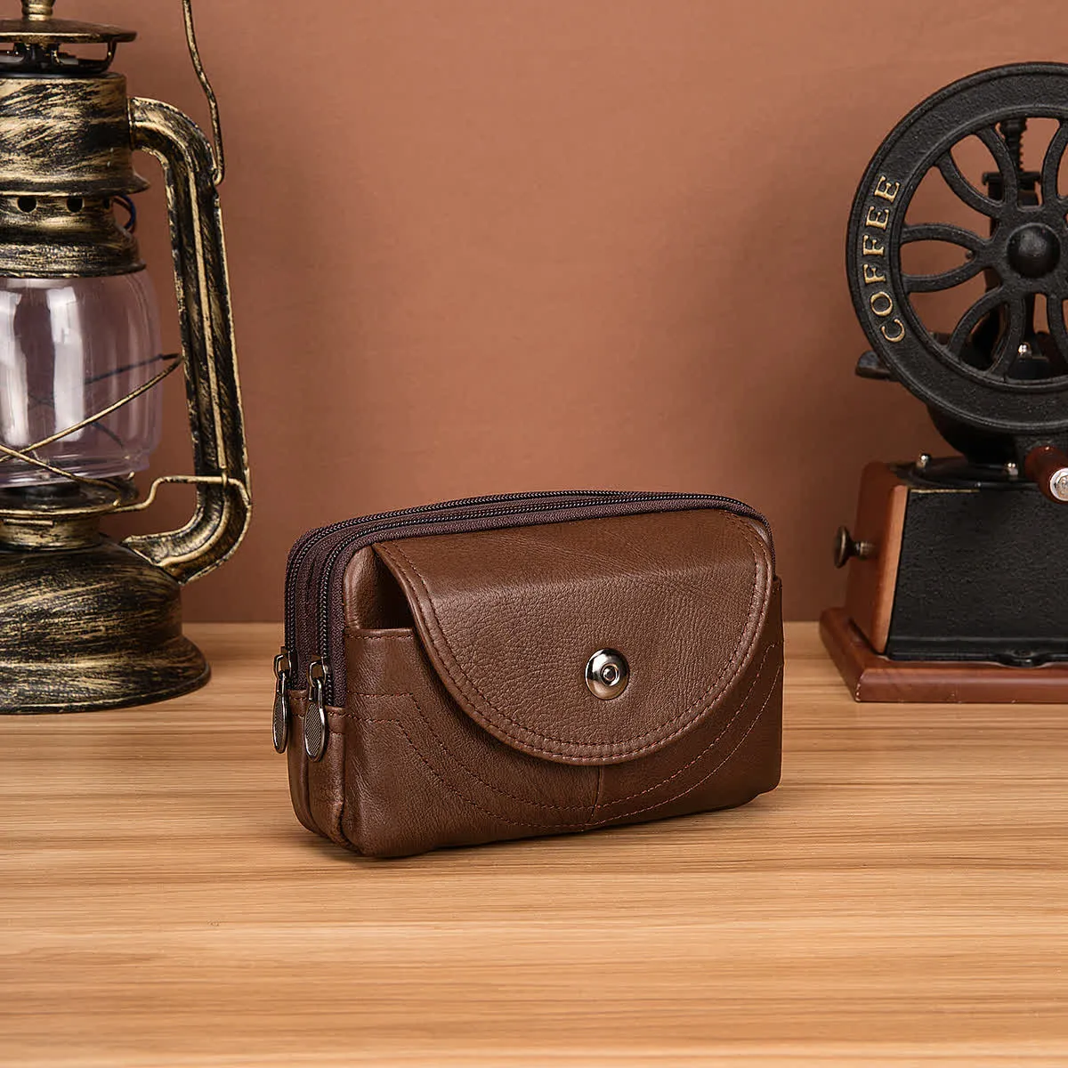 Card Holder Casual Simple Horizontal Zipper Leather Belt Bag sold by FloralTrip product image thumbnail 3