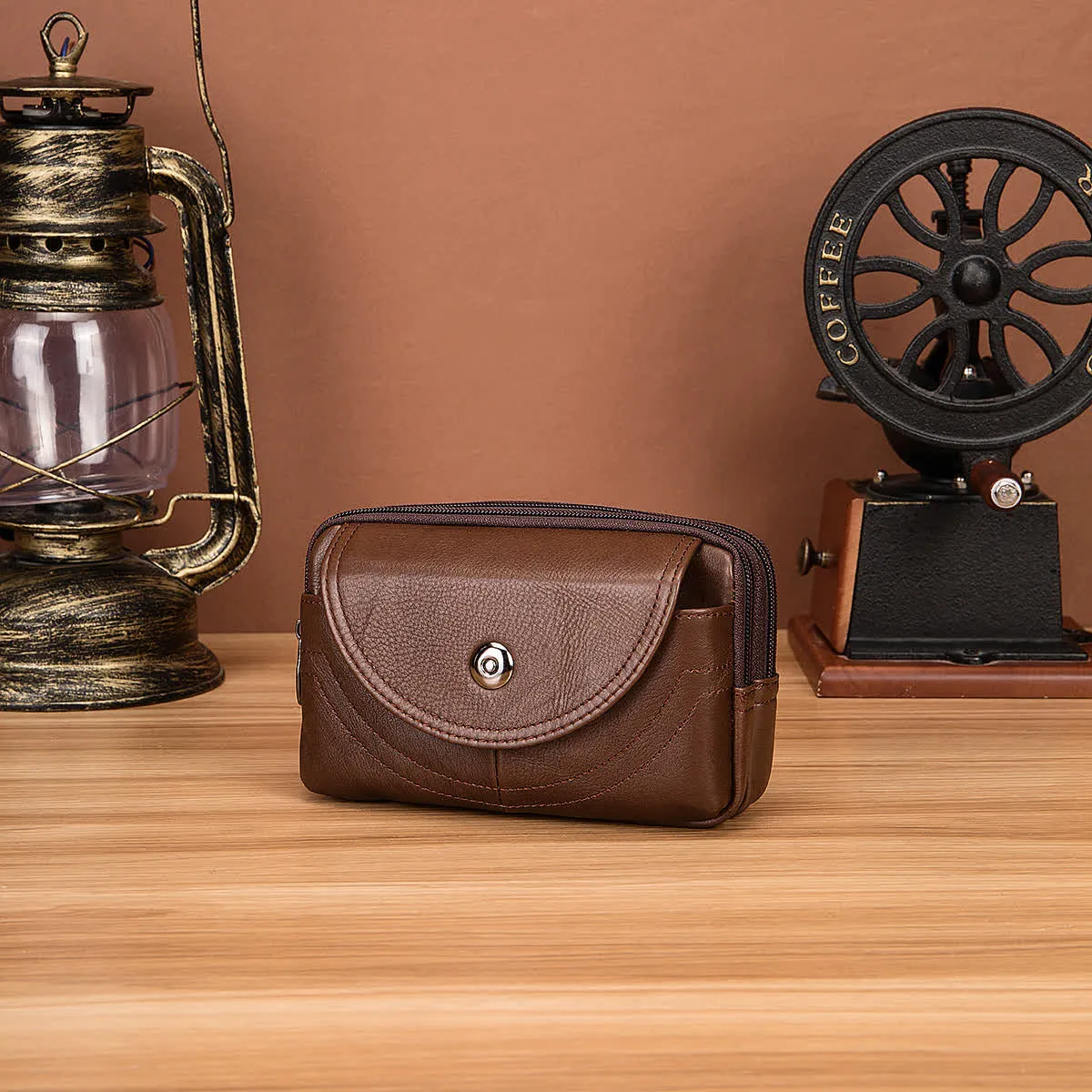 Card Holder Casual Simple Horizontal Zipper Leather Belt Bag sold by FloralTrip product image thumbnail 4