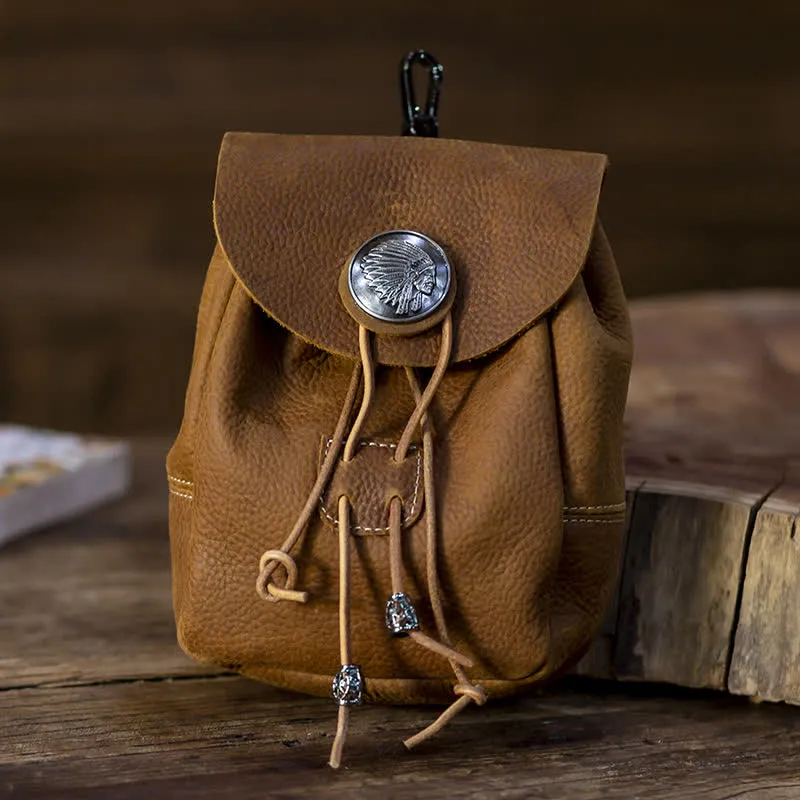 Indian Style Small Wallet Drawstring Crazy Horse Leather Belt Bag sold by FloralTrip product image thumbnail 4