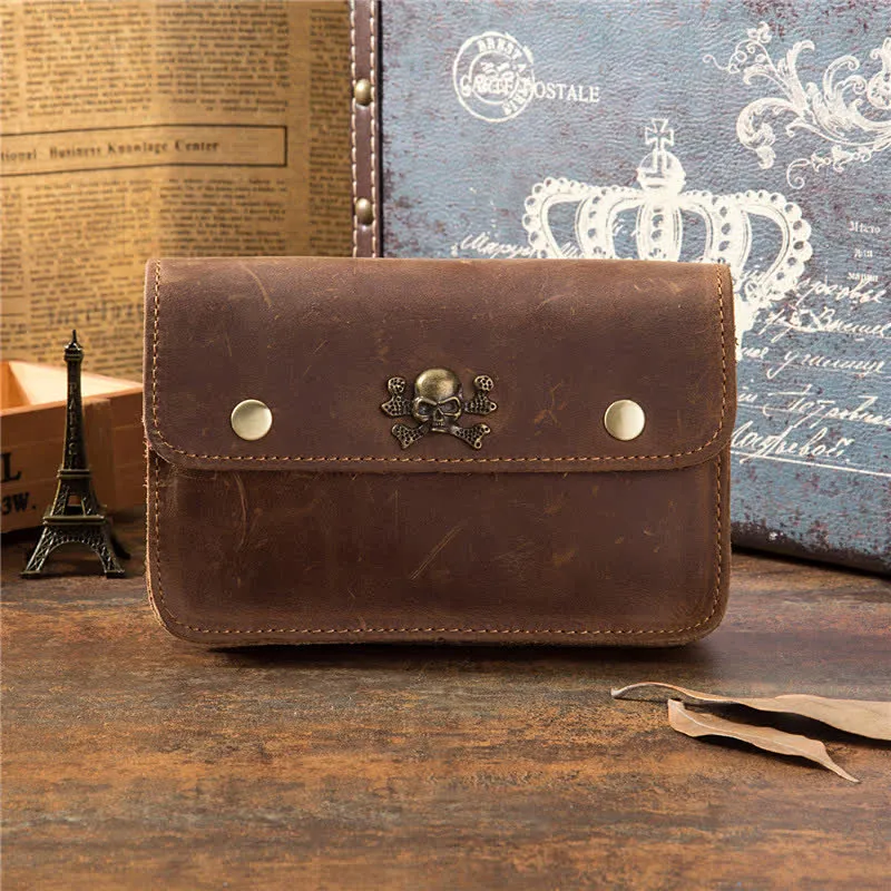Skull Horizontal Crazy Horse Mobile Phone Leather Belt Bag sold by FloralTrip