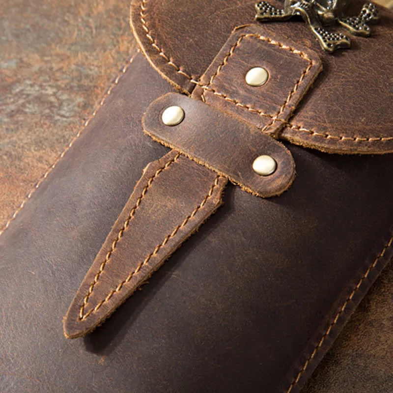 Skull Vertical Crazy Horse Mobile Phone Leather Belt Bag sold by FloralTrip product image thumbnail 3