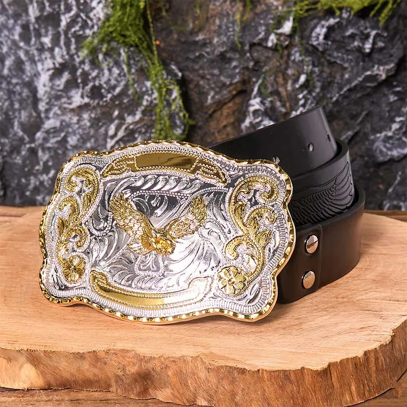 Gold Flying Eagle DIY Western Cowboy Buckle Leather Belt sold by FloralTrip product image thumbnail 3
