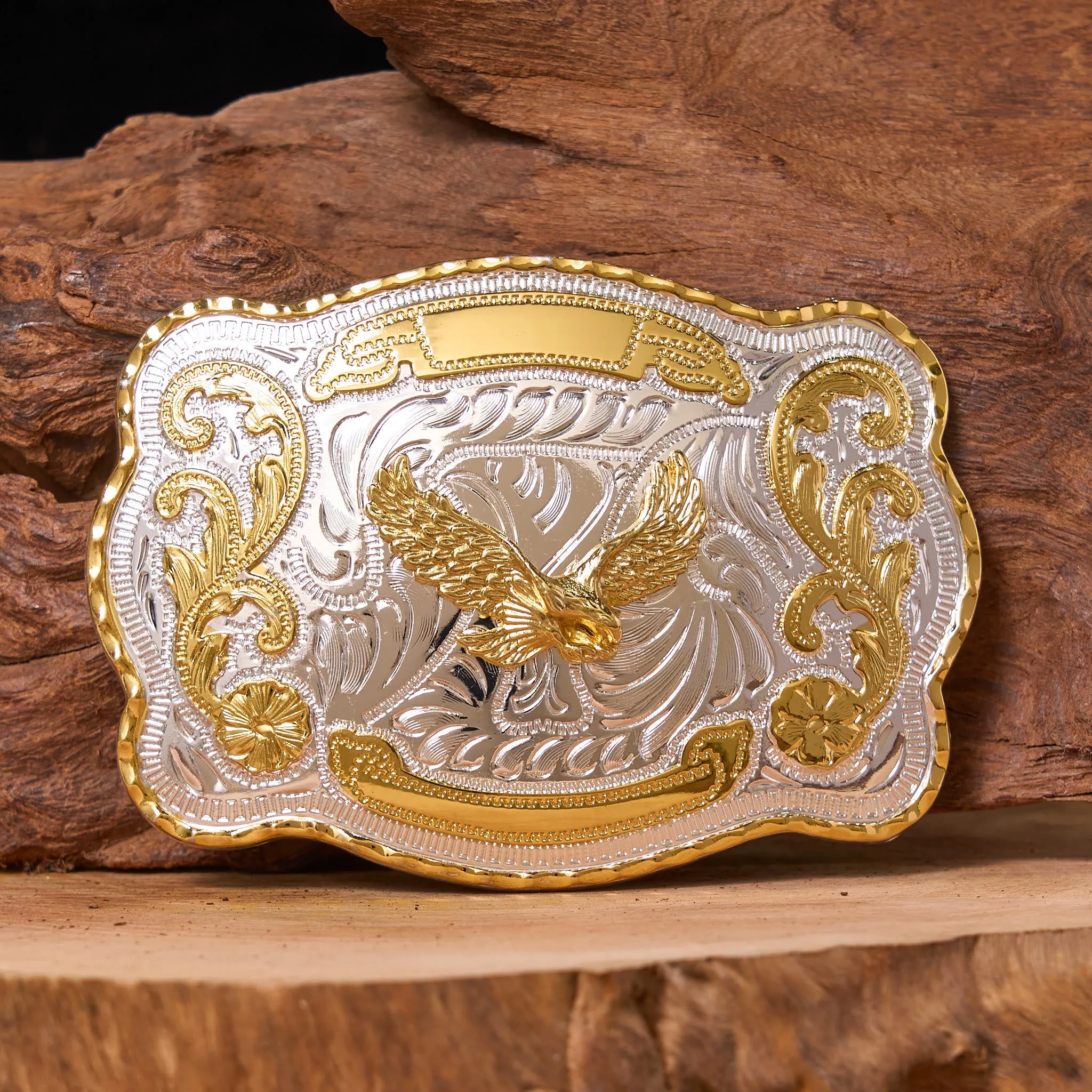Gold Flying Eagle DIY Western Cowboy Buckle Leather Belt sold by FloralTrip