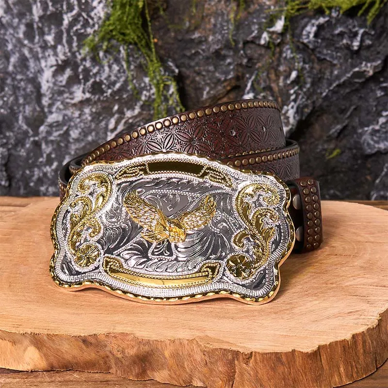 Gold Flying Eagle DIY Western Cowboy Buckle Leather Belt sold by FloralTrip product image thumbnail 5