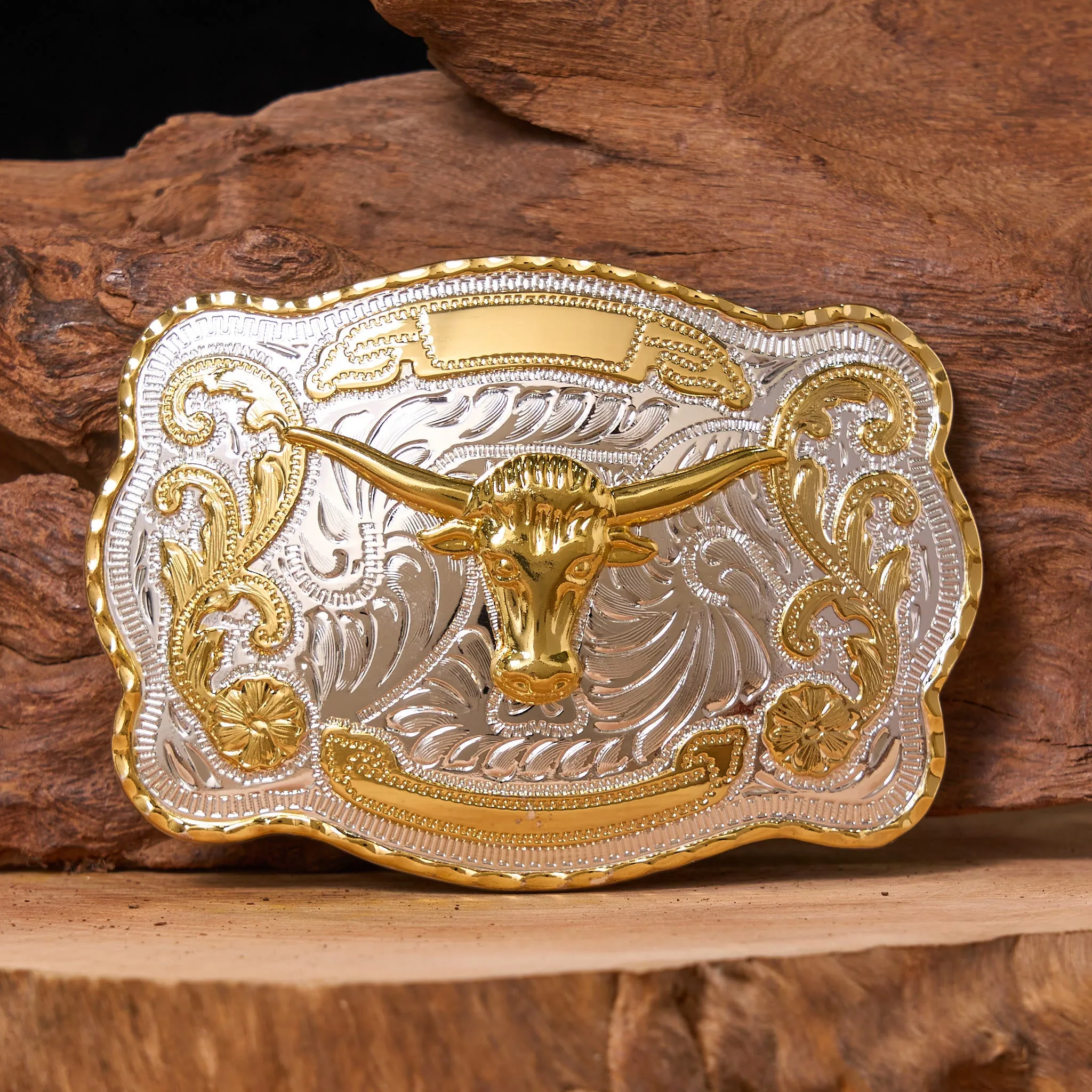 Gold Bull's Head DIY Western Cowboy Buckle Leather Belt sold by FloralTrip