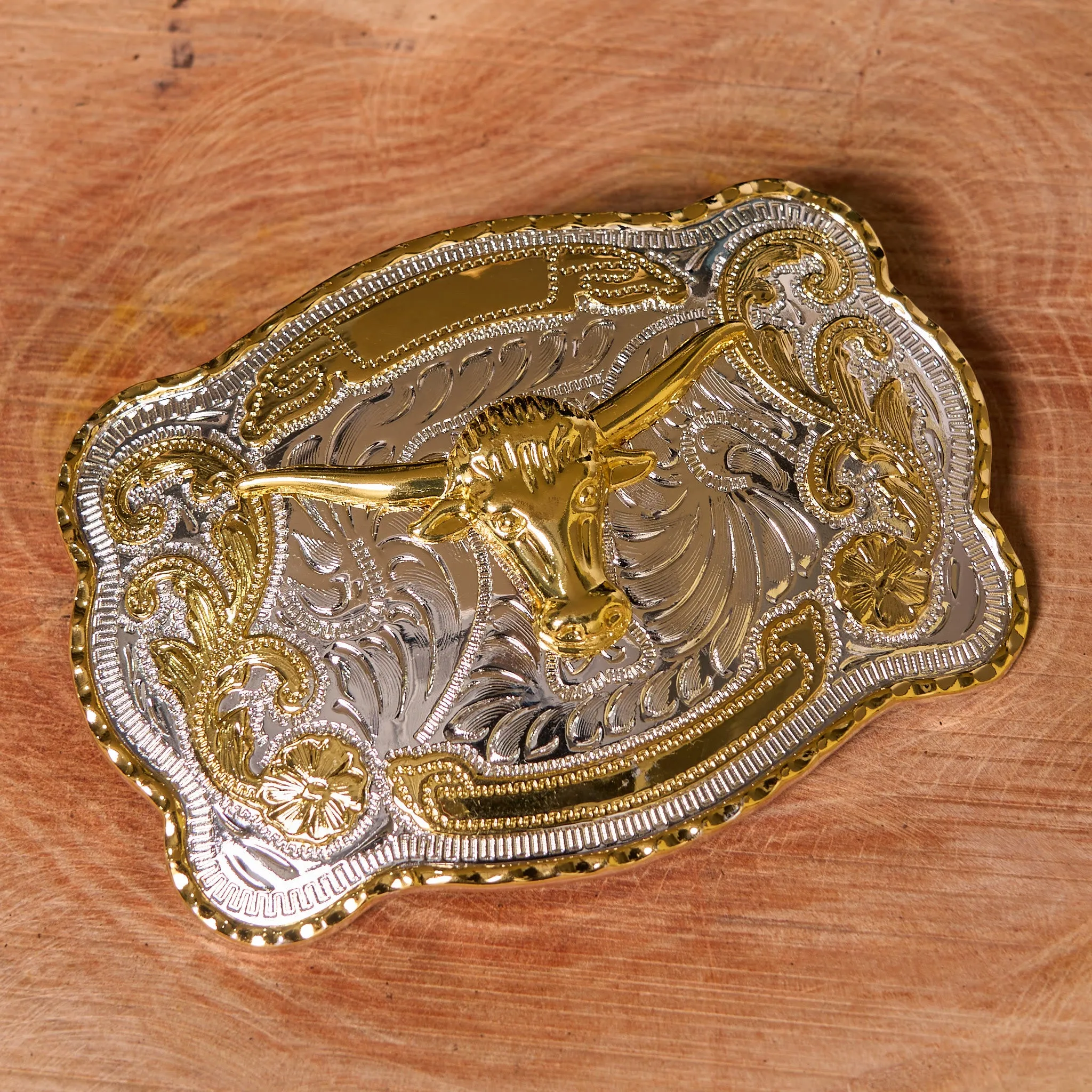 Gold Bull's Head DIY Western Cowboy Buckle Leather Belt sold by FloralTrip product image thumbnail 2