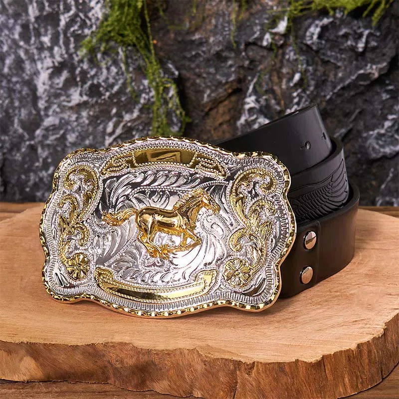 Gold Running Horse DIY Western Cowboy Buckle Leather Belt sold by FloralTrip product image thumbnail 3