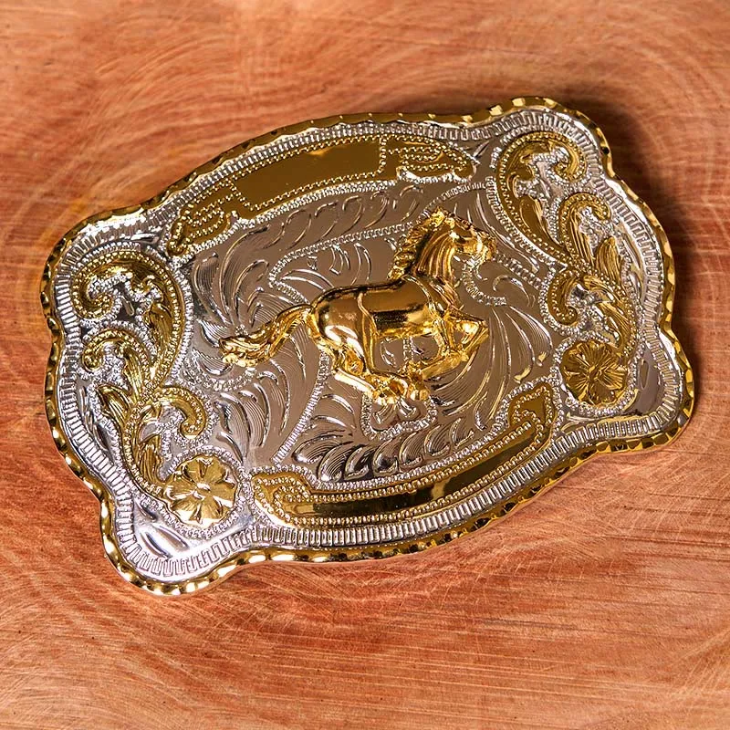 Gold Running Horse DIY Western Cowboy Buckle Leather Belt sold by FloralTrip product image thumbnail 2