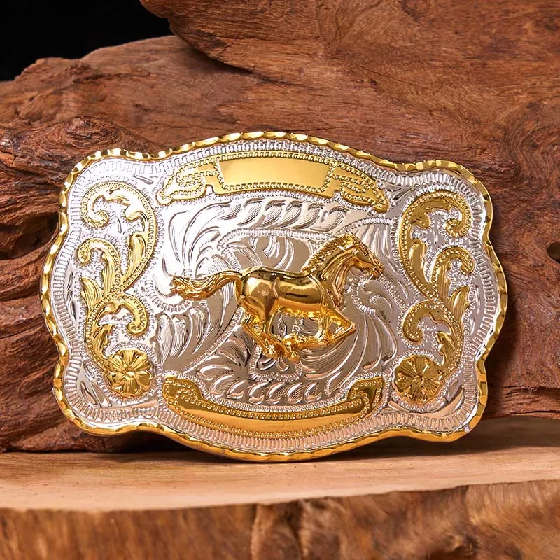 Gold Running Horse DIY Western Cowboy Buckle Leather Belt sold by FloralTrip